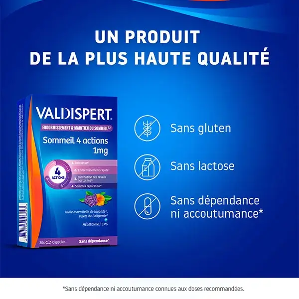 Valdispert Sommeil 4 Actions 1mg Mélatonine 30 capsules