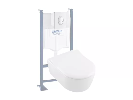 Pack WC suspendu sans bride VILLEROY ET BOCH Avento + abattant + plaque + bâti