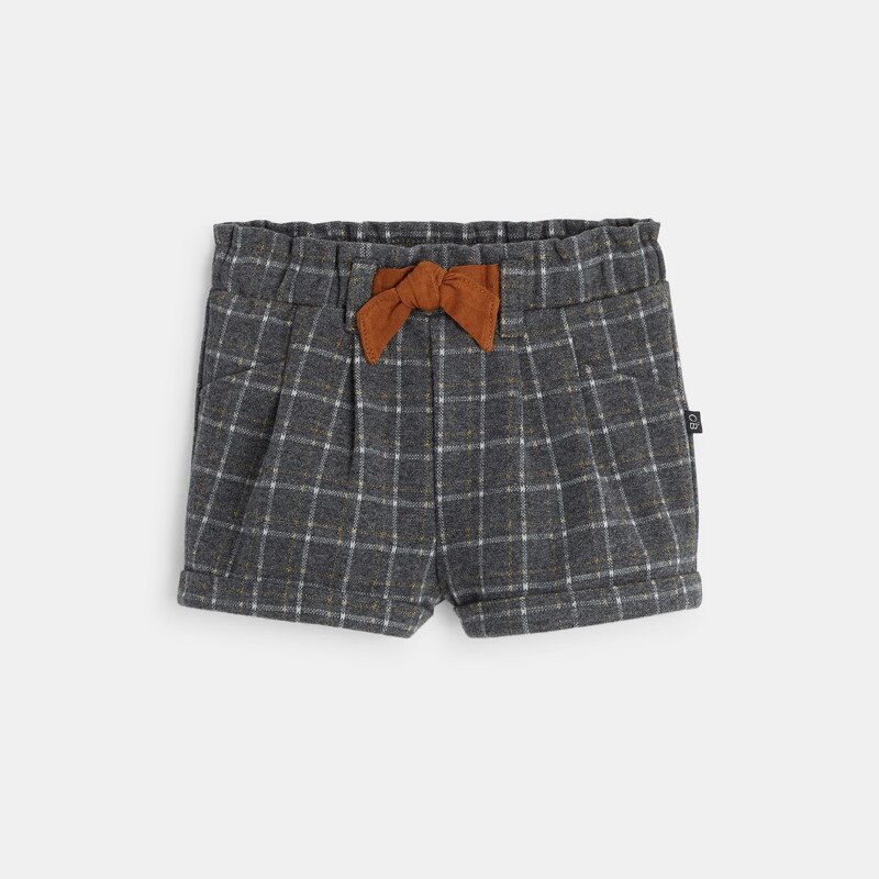 Short flanellisé à carreaux gris bébé fille Gris ou noir