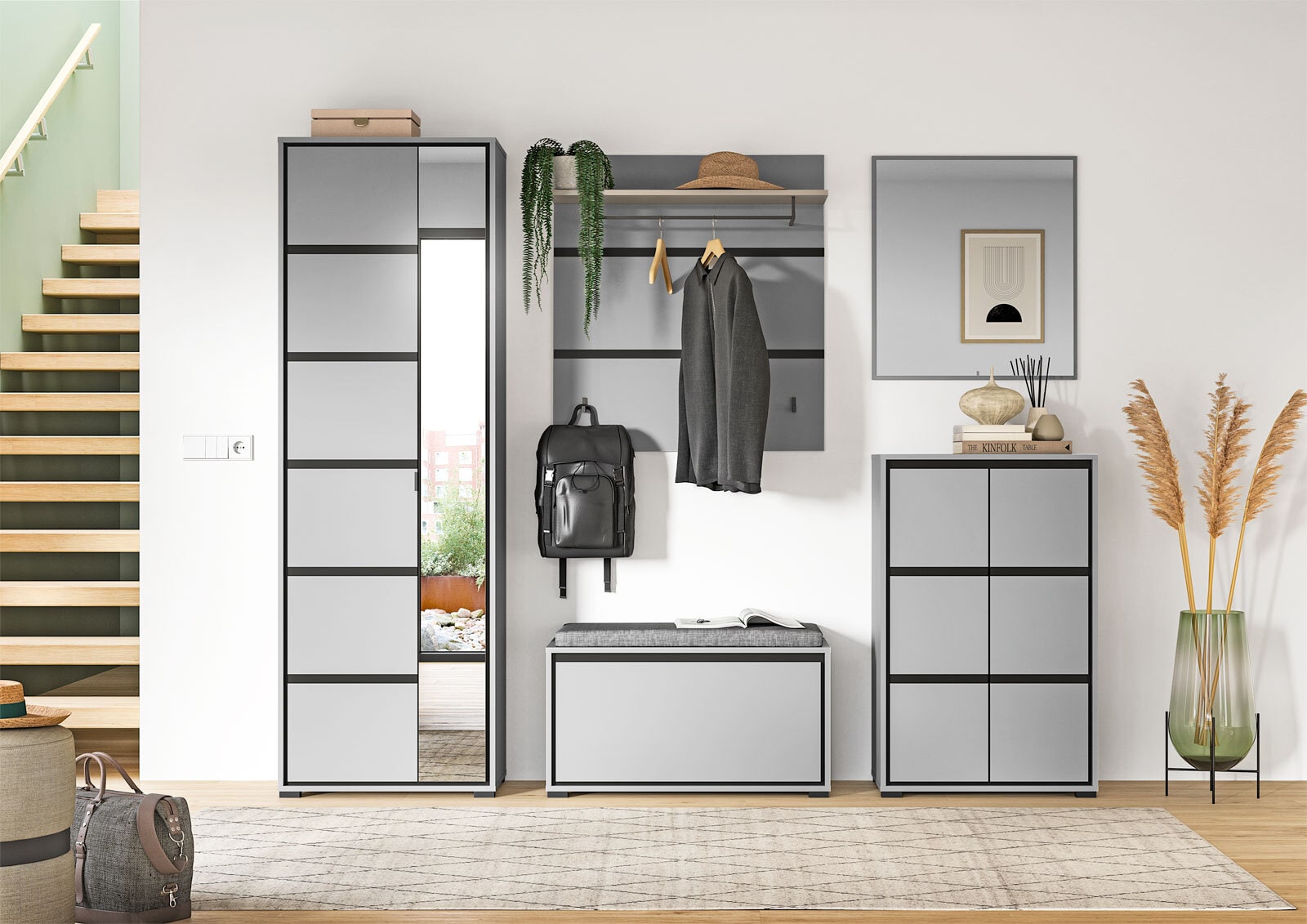 Garderobenpaneel Jaru Grau Nachbildung/Schwarz B/H/T 85x93x25 cm