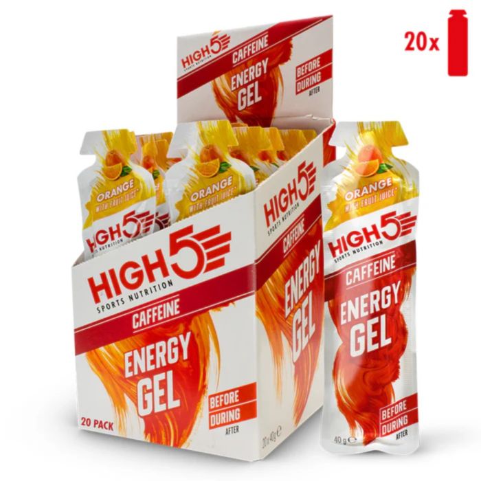 High5 Unisex Energi-gels Energy Gel Caffeine Orange - Box 20x40g Hvid