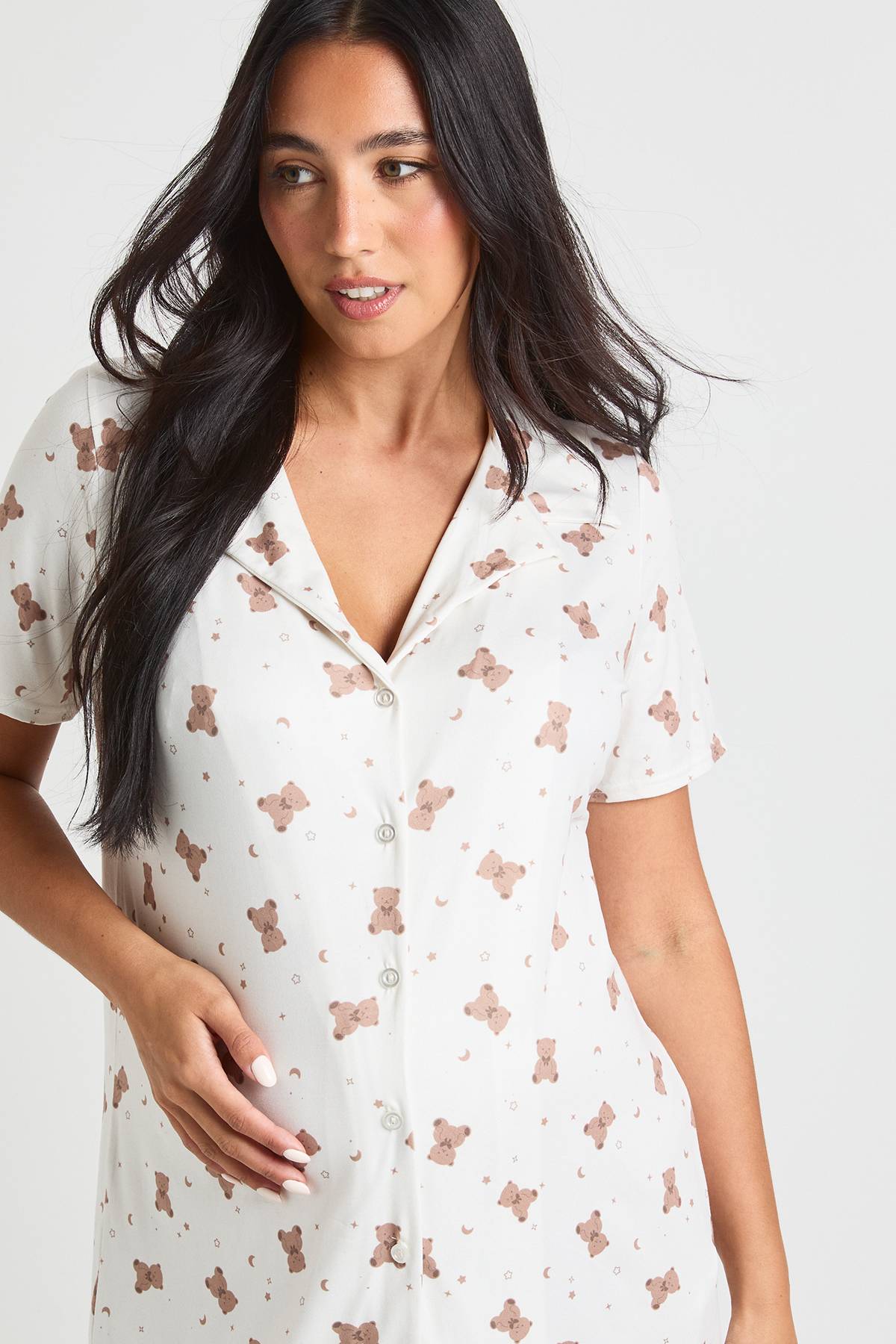 boohoo Nuisette de maternité à imprimé ourson avec col traversé de boutons