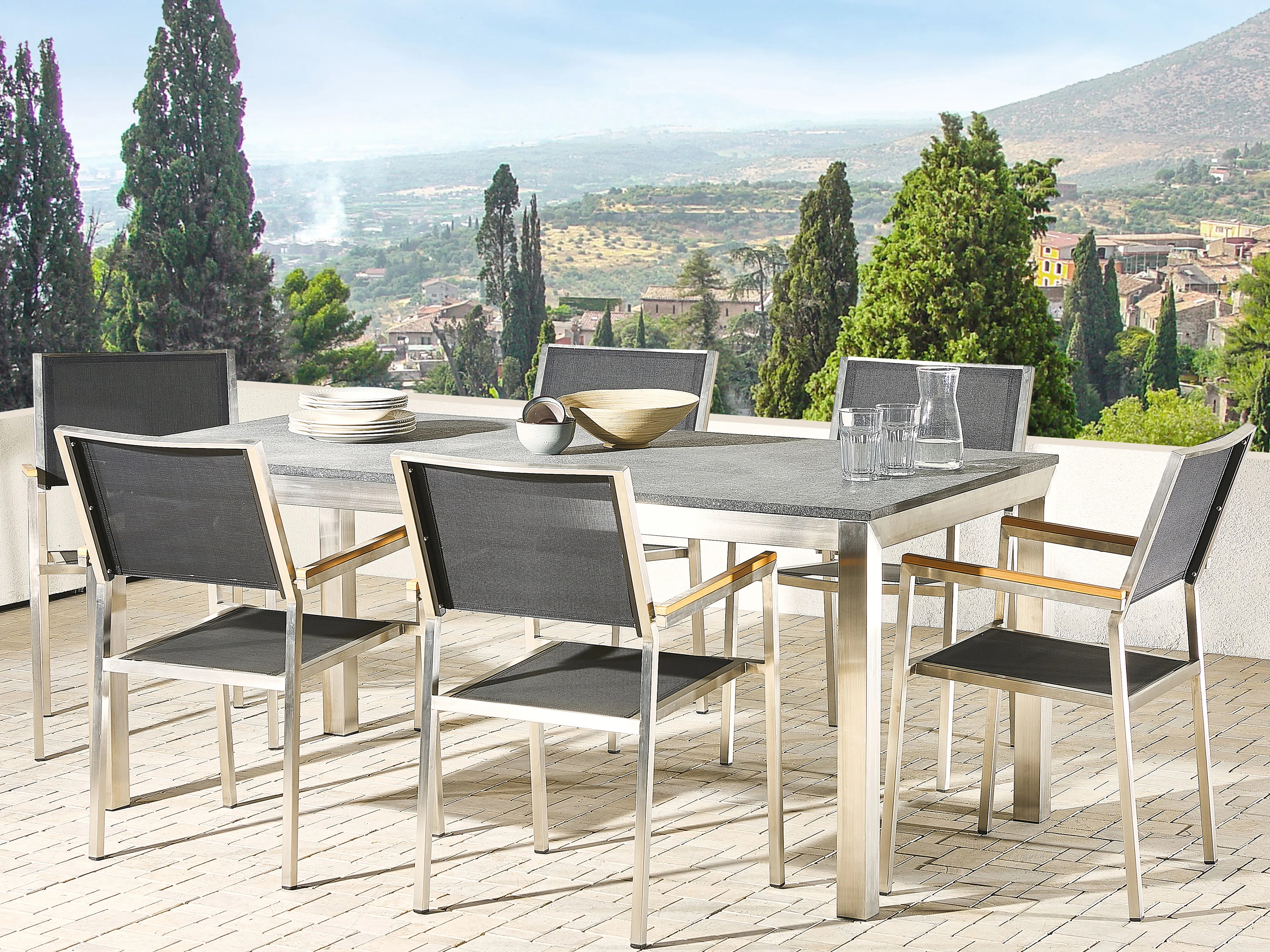 Tuin eettafel GROSSETO 180 cm 90 cm Gevlamd Graniet Grafietgrijs
