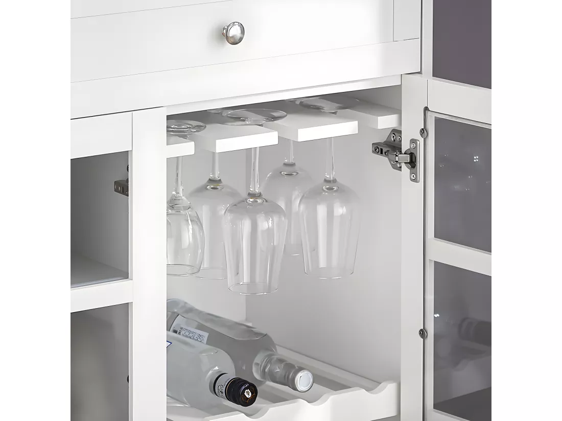 SoBuy Buffet Bas, Commode Armoire de Rangement, Placard de Cuisine, Meuble de Rangement pour Cuisine Salle à Manger Salon Entrée avec 3 Portes Vitrées, 2 Tiroirs, 119 x 40 x 90 cm, Blanc, FSB77-W