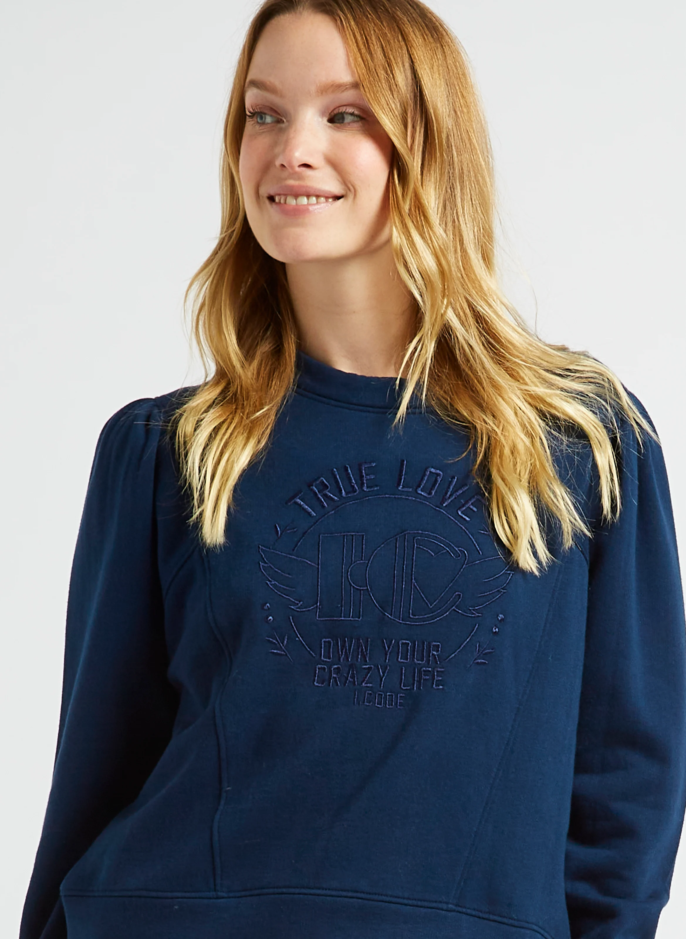 Sweat oversize col rond en coton mélangé | Bleu