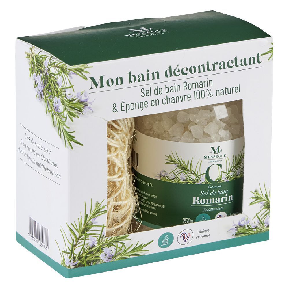 Coffret Mességué sel de bain romarin et éponge chanvre 100% naturel