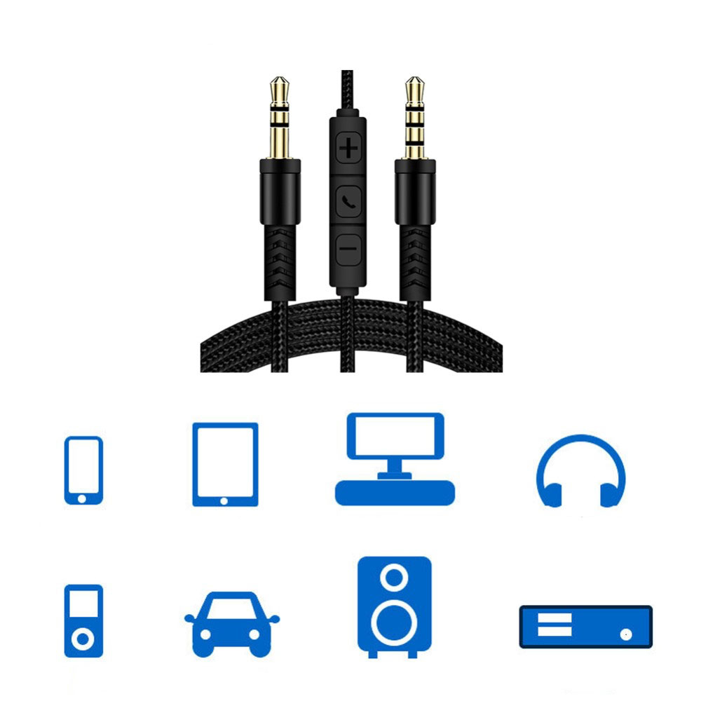 (1.2m) Robustes 3.5mm Audio AUX Klinke Stecker Nylon Kabel mit vergoldeten Kontakten   Lautstärkeregler - Schwarz
