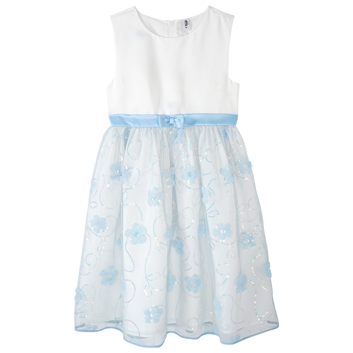 Yigga Festliches Mädchen Kleid mit Zierschleife cremeweiss / hellblau