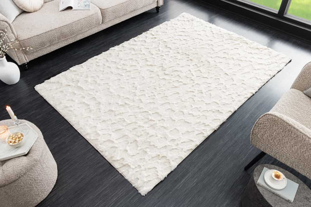 Moderner Teppich DUNE 230x160cm beige Hochflor Indoor-Teppich Hoch-Tief-Effekt Faux-Fur