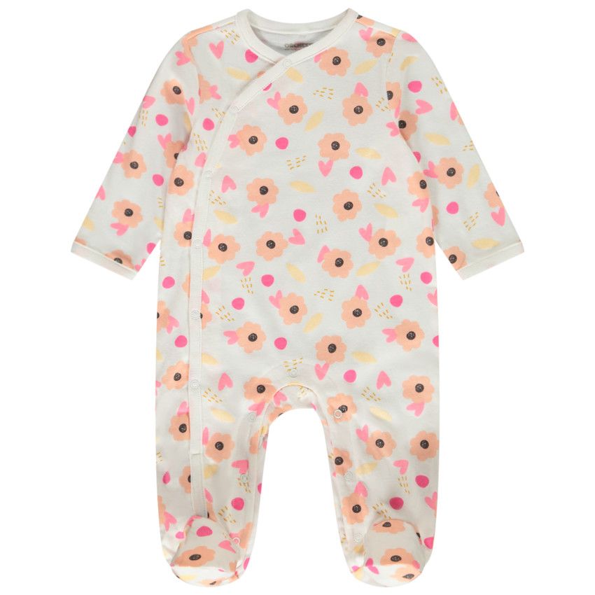 Dors-bien en jersey imprimé fleuri pour bébé fille - Ecru