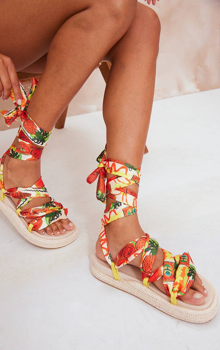 Sandales Espadrilles À Semelle Ergonomique En Satin Multicolore À Lacets