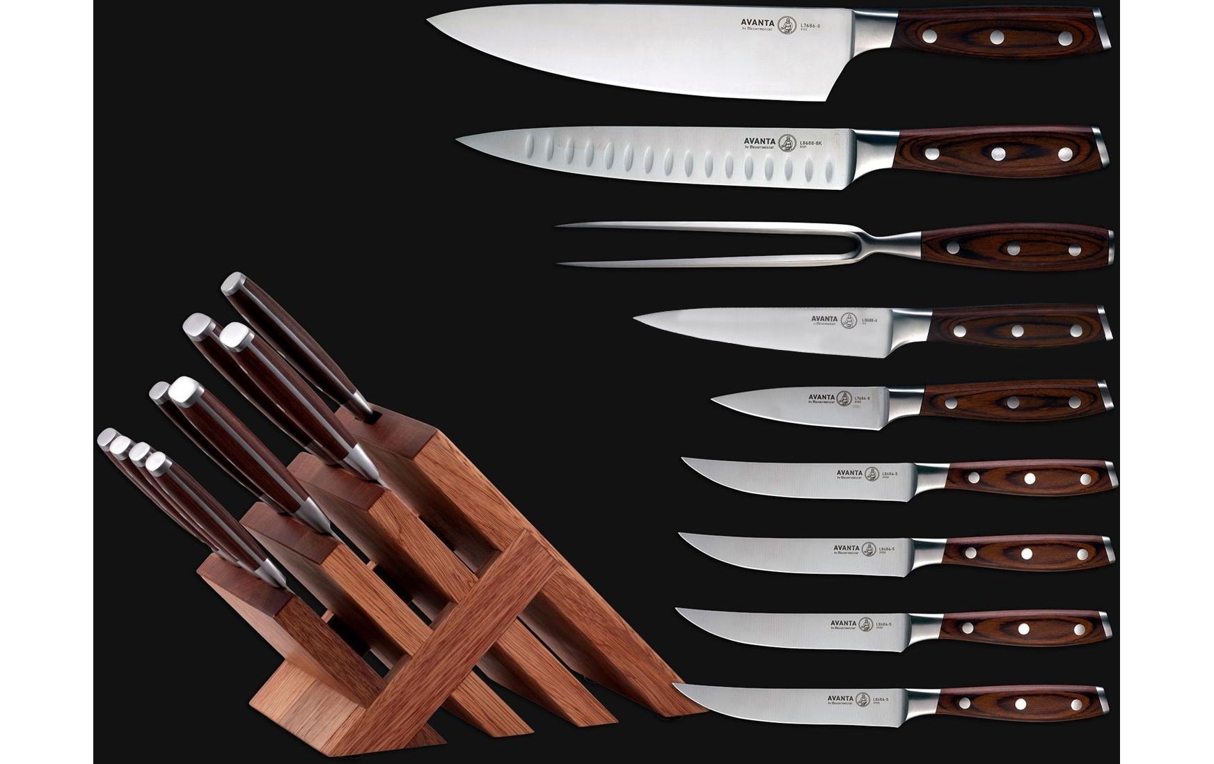 Messerblock-Set mit Messer Avanta Pakkaholz<br>10-teiliger Messerblock