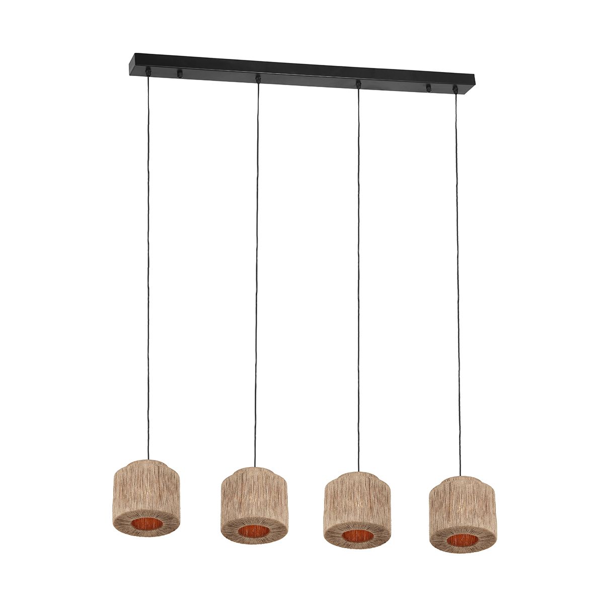 Japandi hanglamp zwart met bruin touw 4-lichts - Smilla