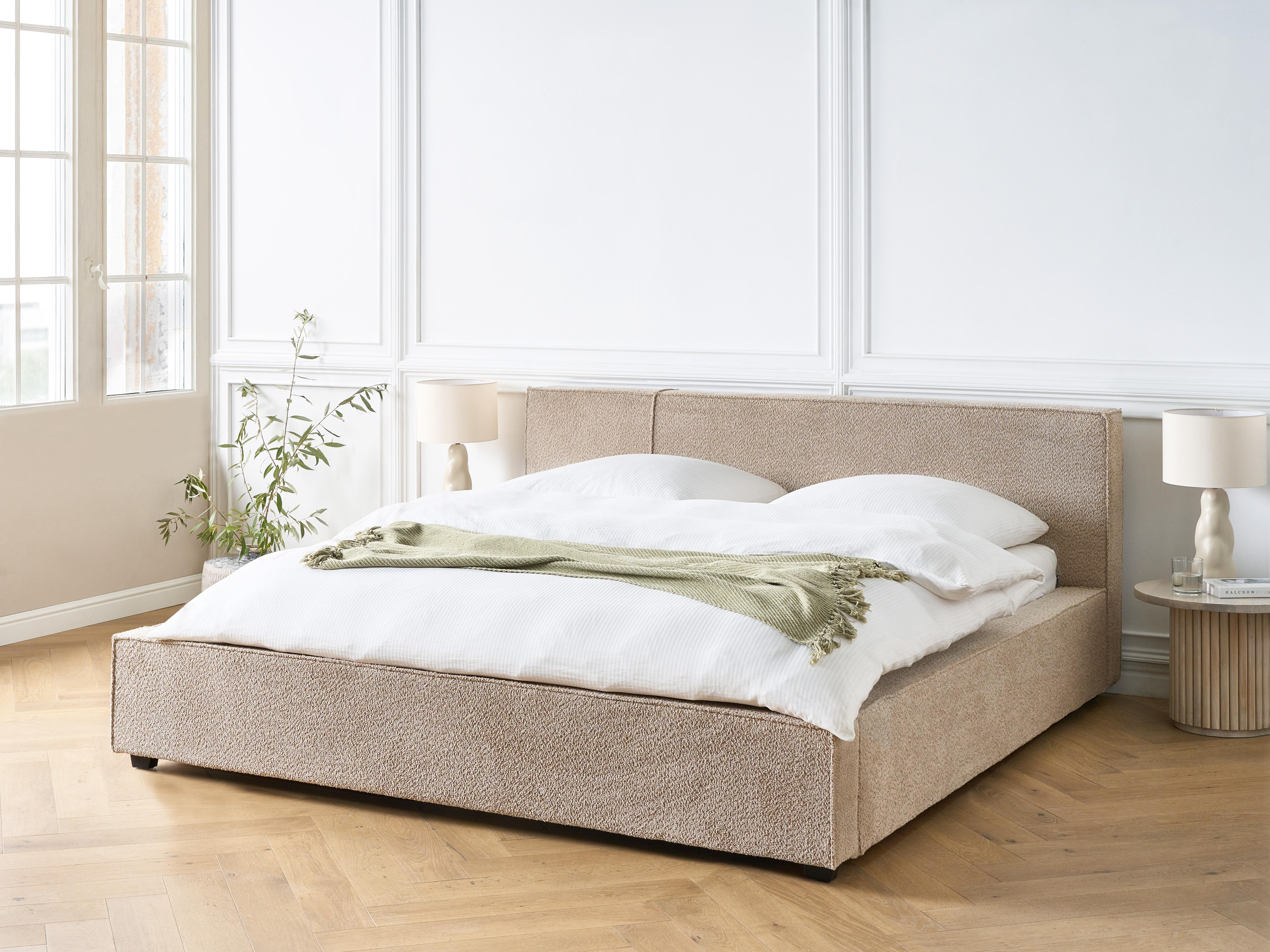 Bed Bouclé MIRANDE 180 x 200 cm Taupe