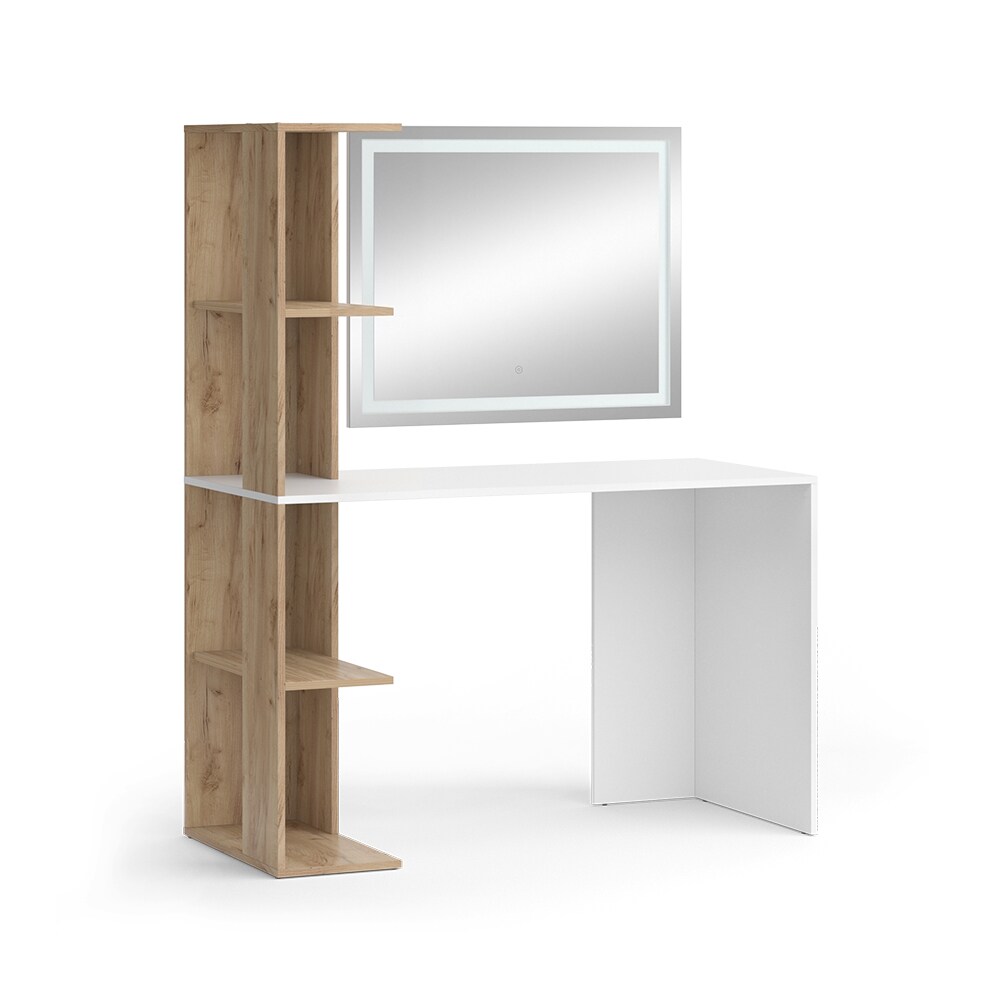 Vicco Schminktisch Tower Weiß Sonoma 122 x 55 cm mit LED-Spiegel