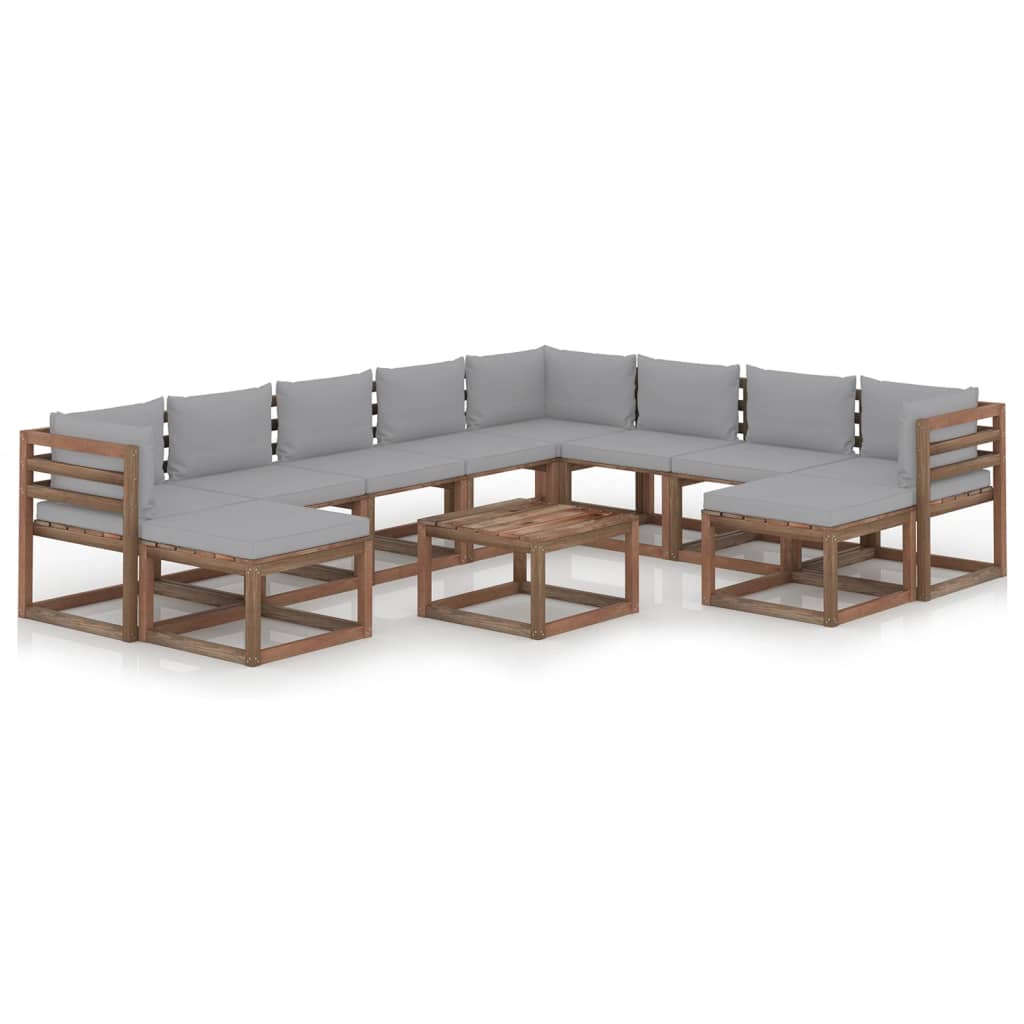 Salon de jardin meuble d'extérieur ensemble de mobilier 11 pièces avec coussins gris