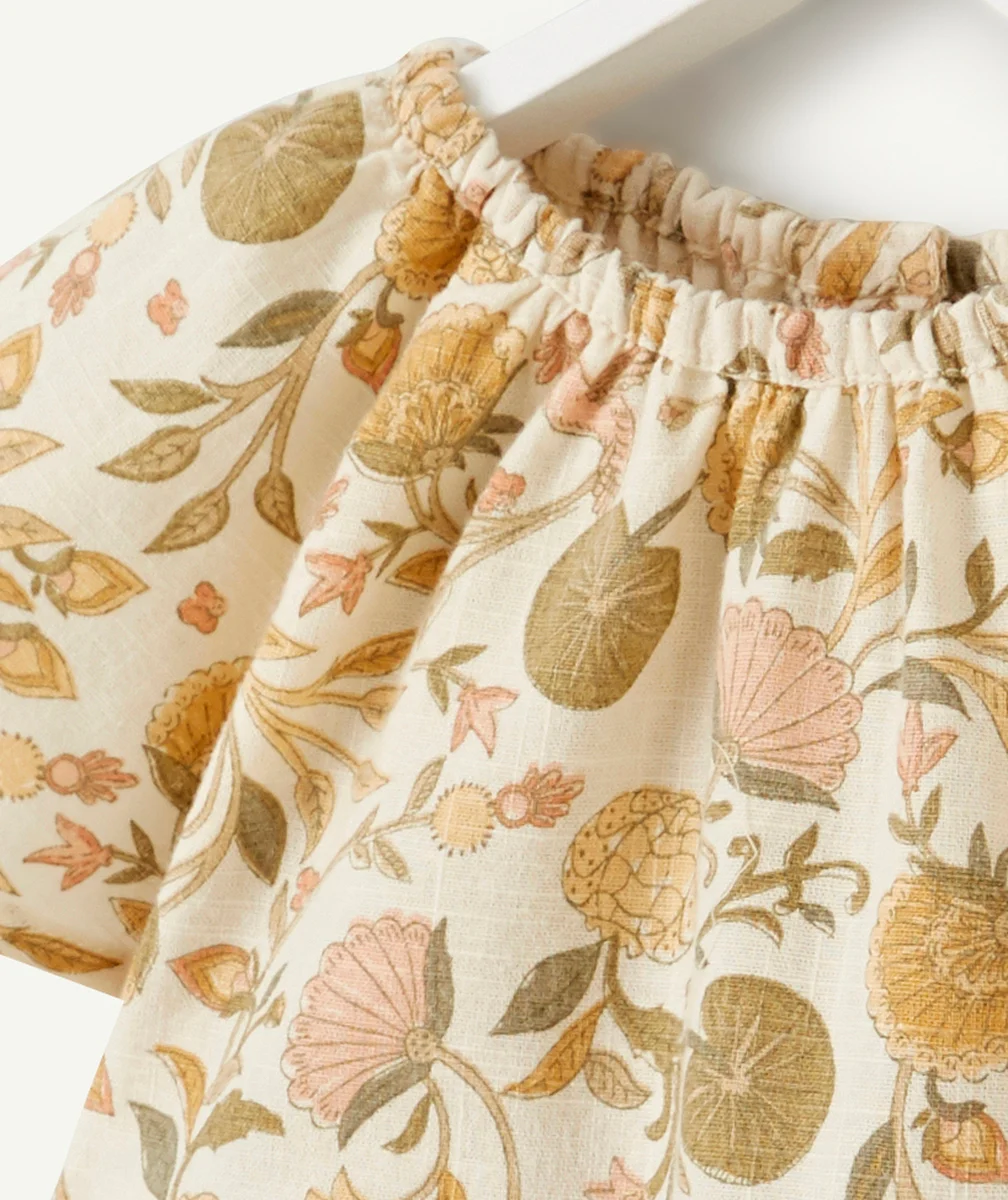ROBE EN COTON BÉBÉ FILLE ÉCRUE ET IMPRIMÉE FLORAL