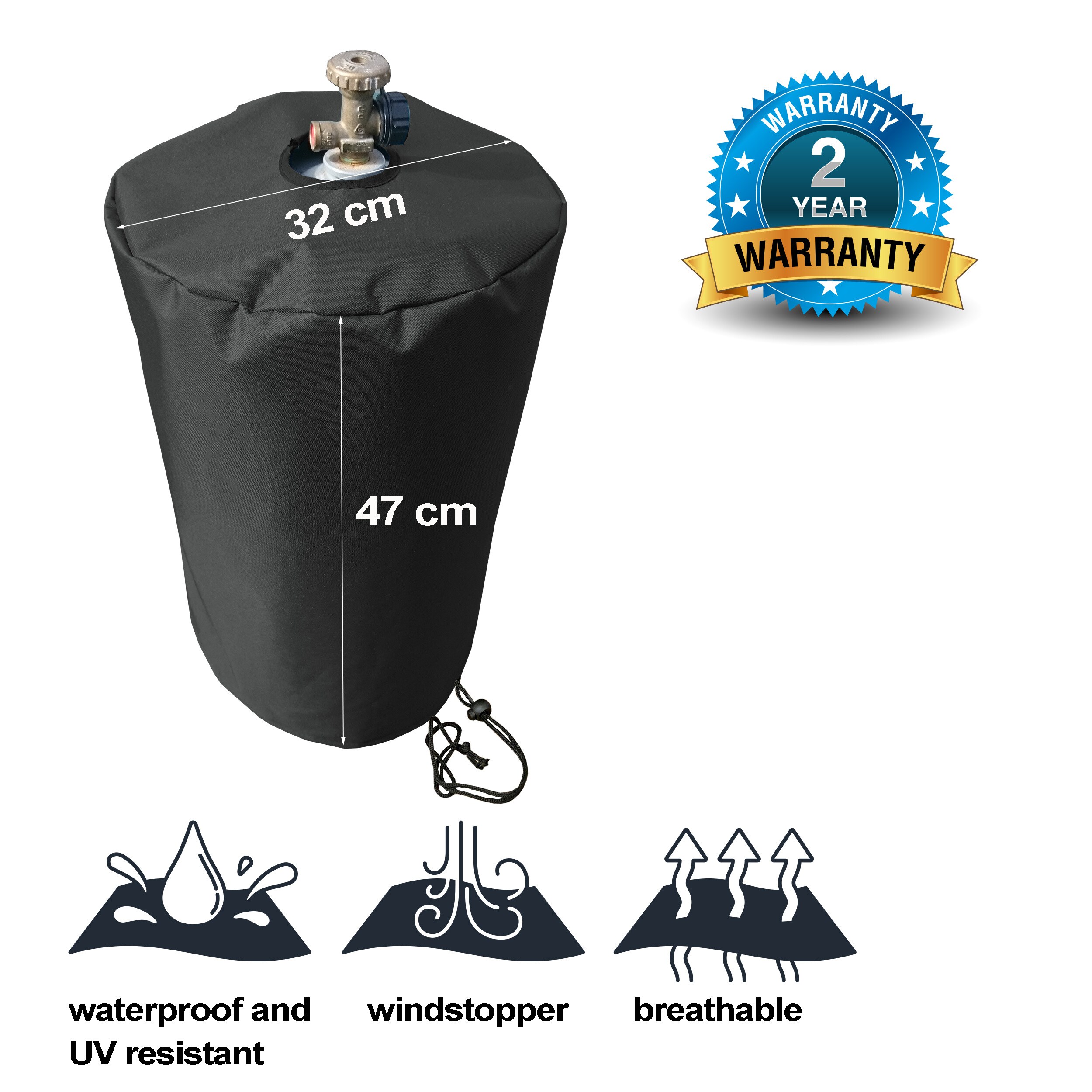 Grasekamp Black Premium Gasflaschenhülle 11kg Ø32x47cm / gas bottle cover /atmungsaktiv / breathable