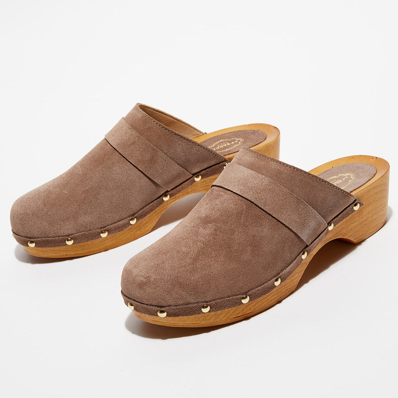 Apologie Studio Sabots en Velours de Cuir Sofia taupe - Talon 5 cm