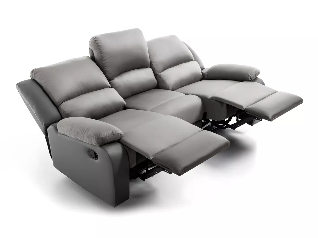 Canapé Relaxation 3 places Microfibre et Simili Léo - Gris - L193 x 93 x 96cm - Loungitude