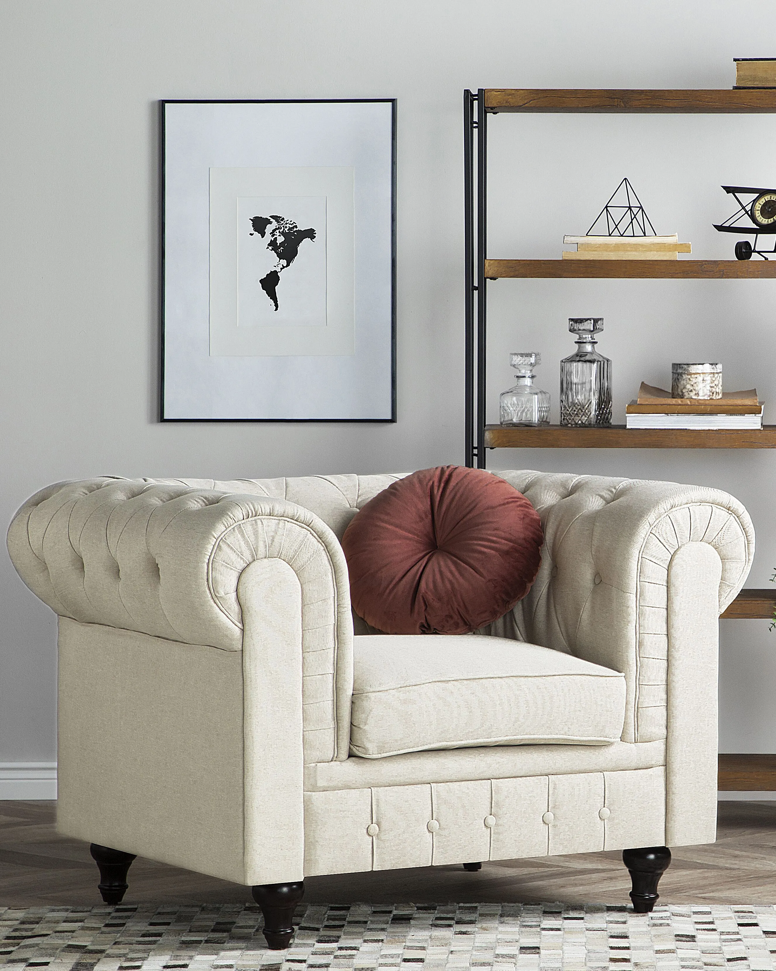 Fauteuil CHESTERFIELD Stof Beige