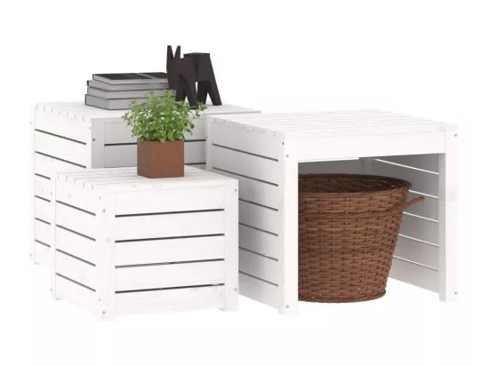 Ensemble de boîtes de jardin 3 pcs blanc bois de pin massif