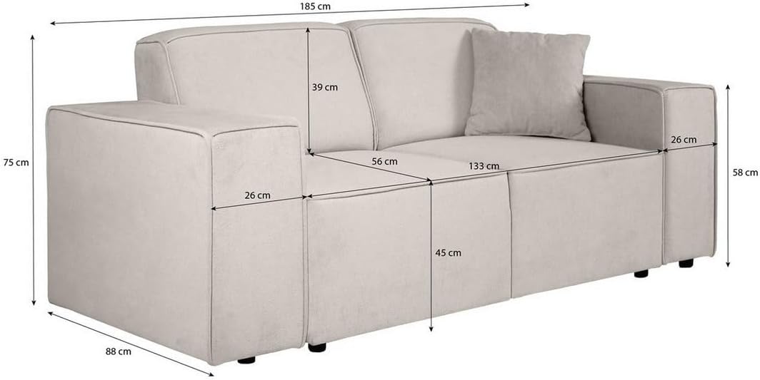 Sofa Pedro II, 2-Sitzer, ohne Schlaffunktion, Velo-Stoff, beige, 185 cm Breite