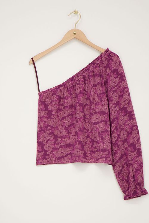 Roze one-shoulder top met bloemenprint