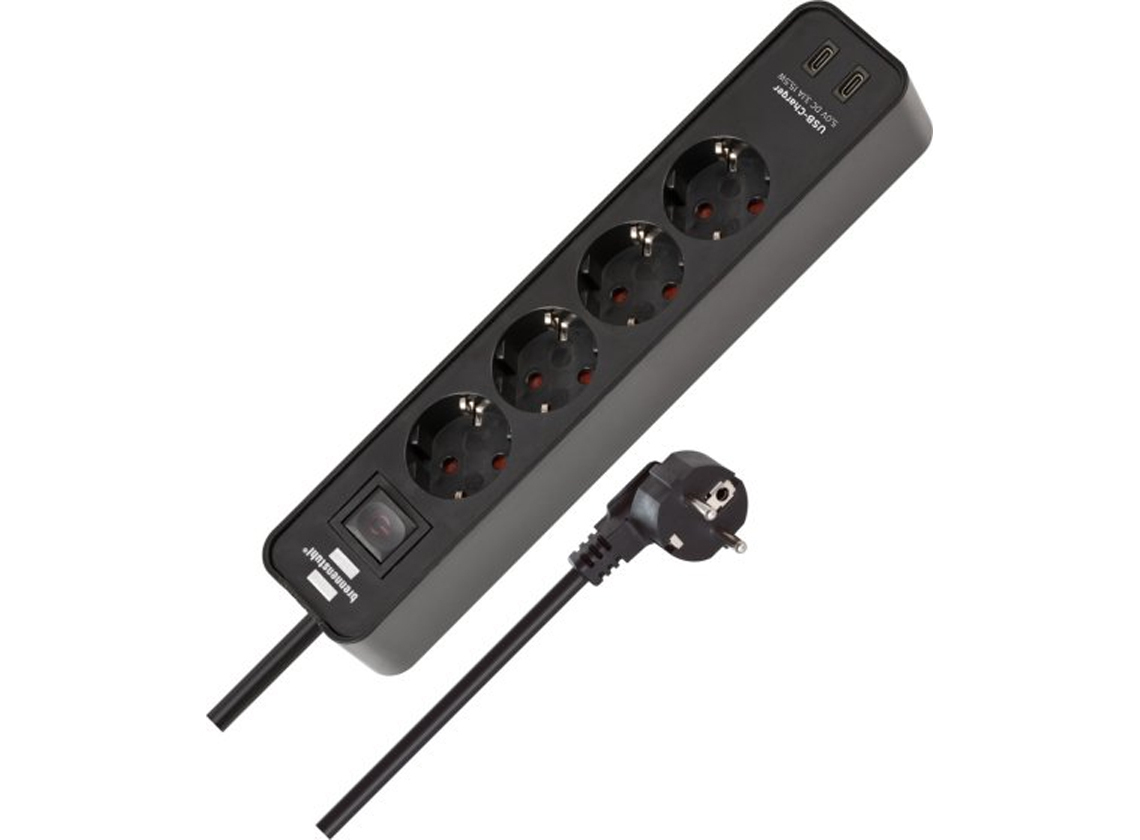 Brennenstuhl Ecolor stekkerdoos met 2 USB-C laadaansluitingen - black