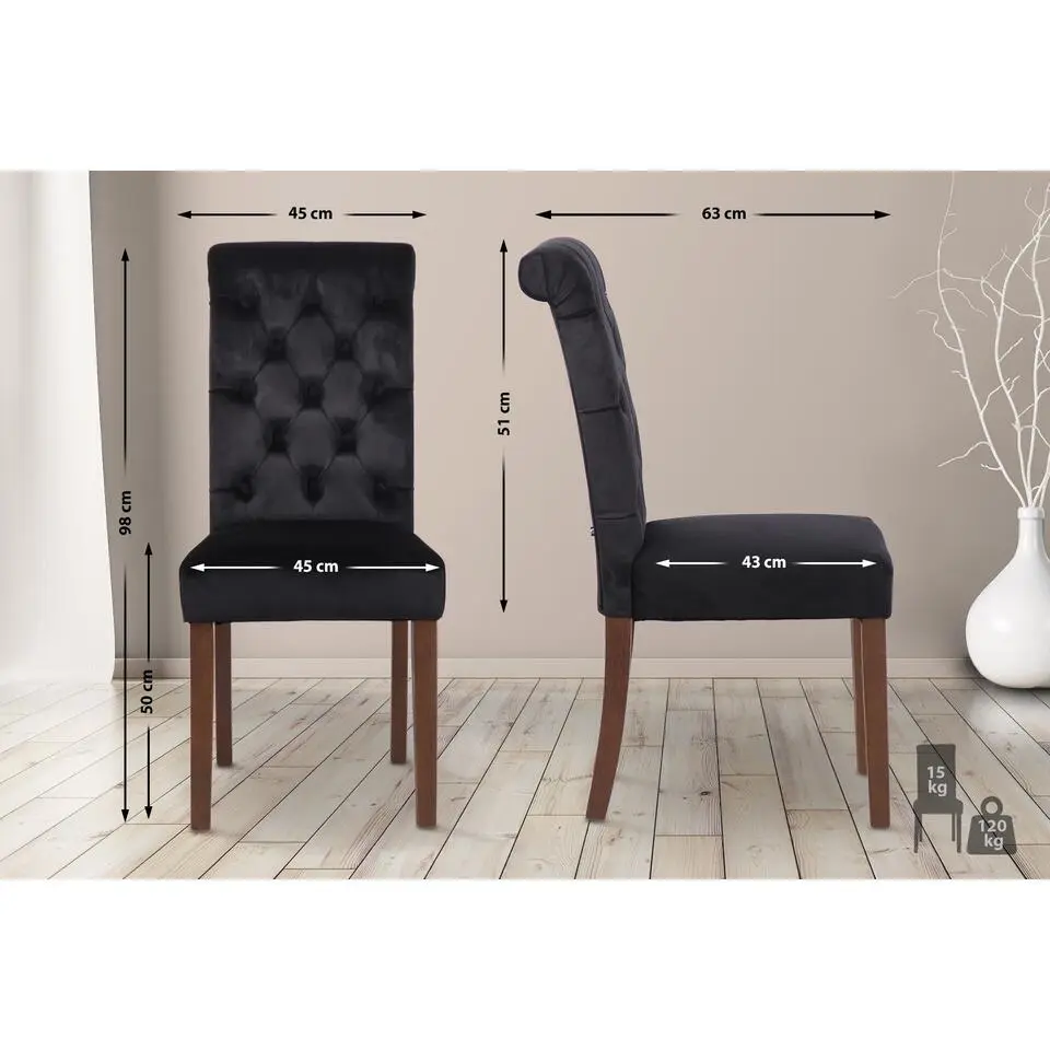 CLP Eetkamerstoel Lisburn walnoot Frame - Fluweel - zwart