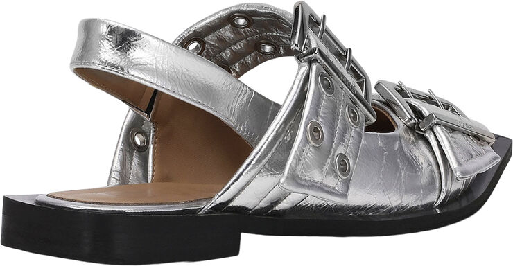 Ganni Feminine Buckle Ballerina Metallic Silver