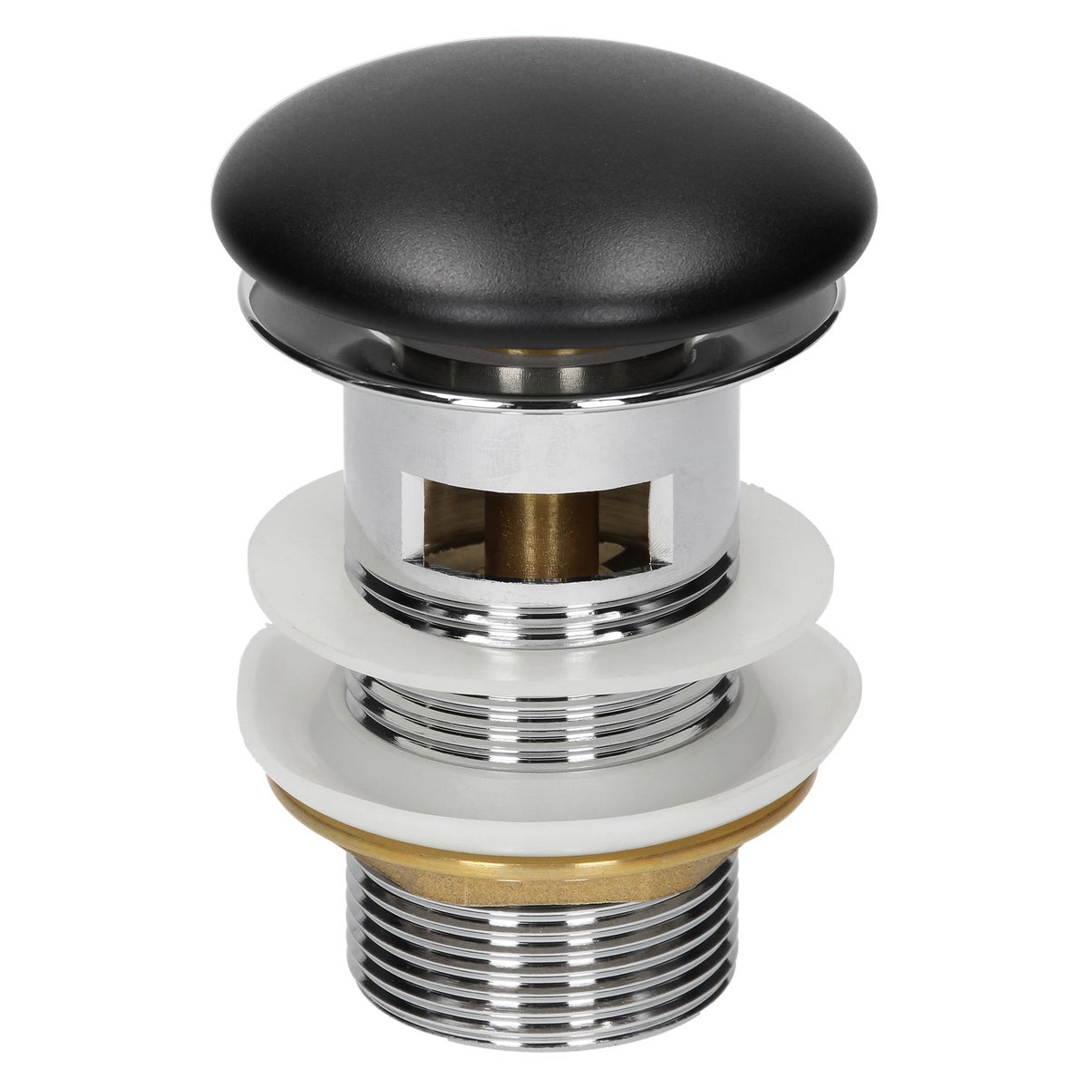 ML-Design Universele afvoerfitting voor wastafels en wastafels met overloop, keramische afdekking zwart roestvrij staal, 1 1/4 inch, pop-upklep, afvoerplug voor wastafel met afdichtingen