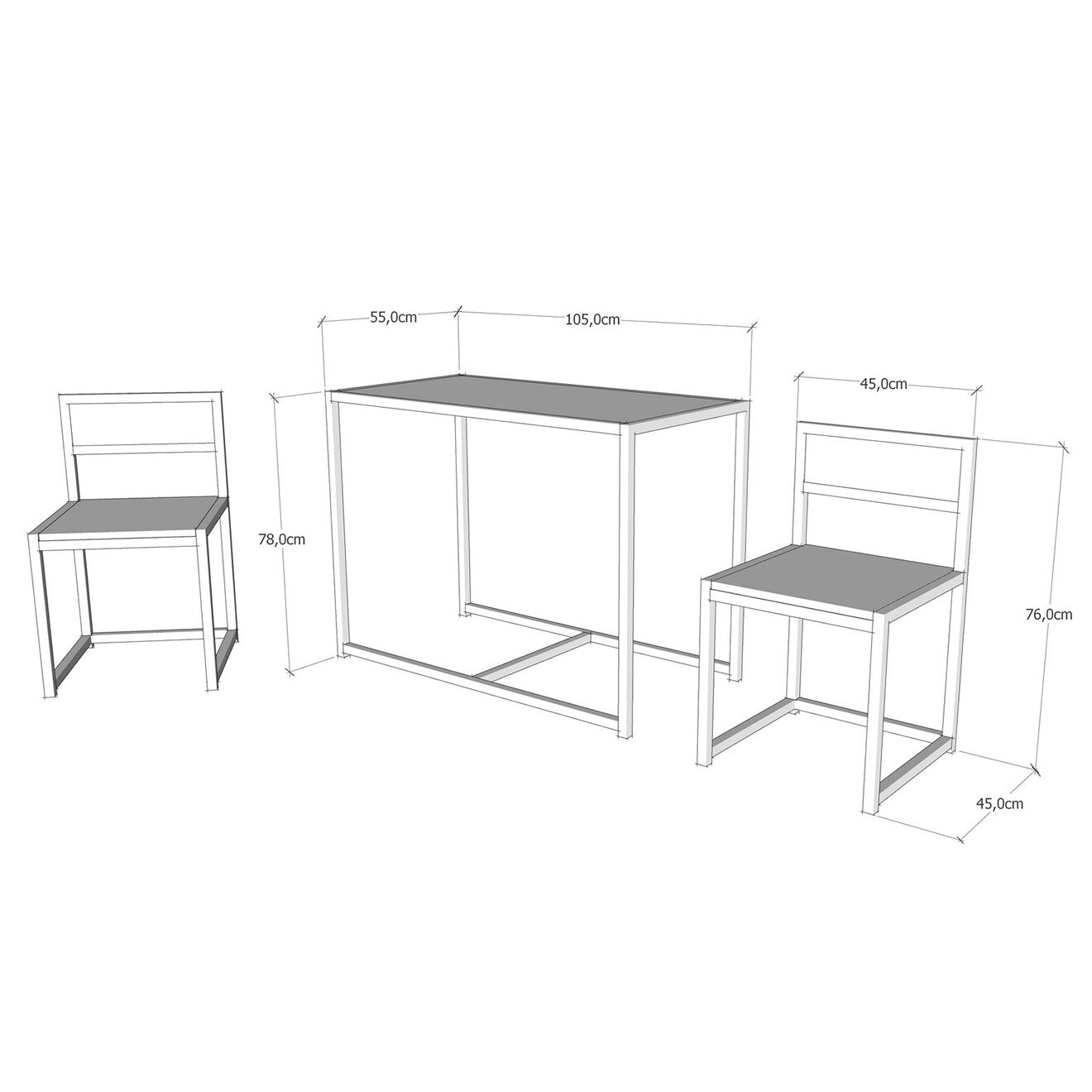 Wooden Art Ensemble table + 2 chaises  Bahar bois/ noir