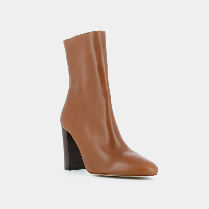 Bottines à talons  en cuir cognac