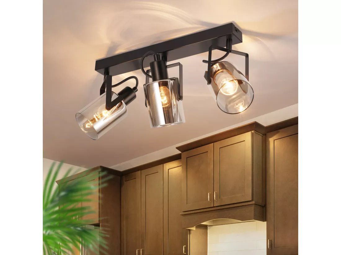 NETTLIFE Spot de plafond Spots de plafond noirs 3 ampoules orientable 350° E14 spots verre