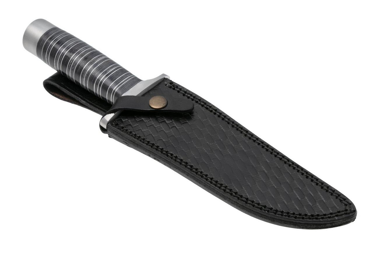 Rough Ryder Large Bowie RR2391, Satin Stainless Steel, Layered Wood, vaststaand mes