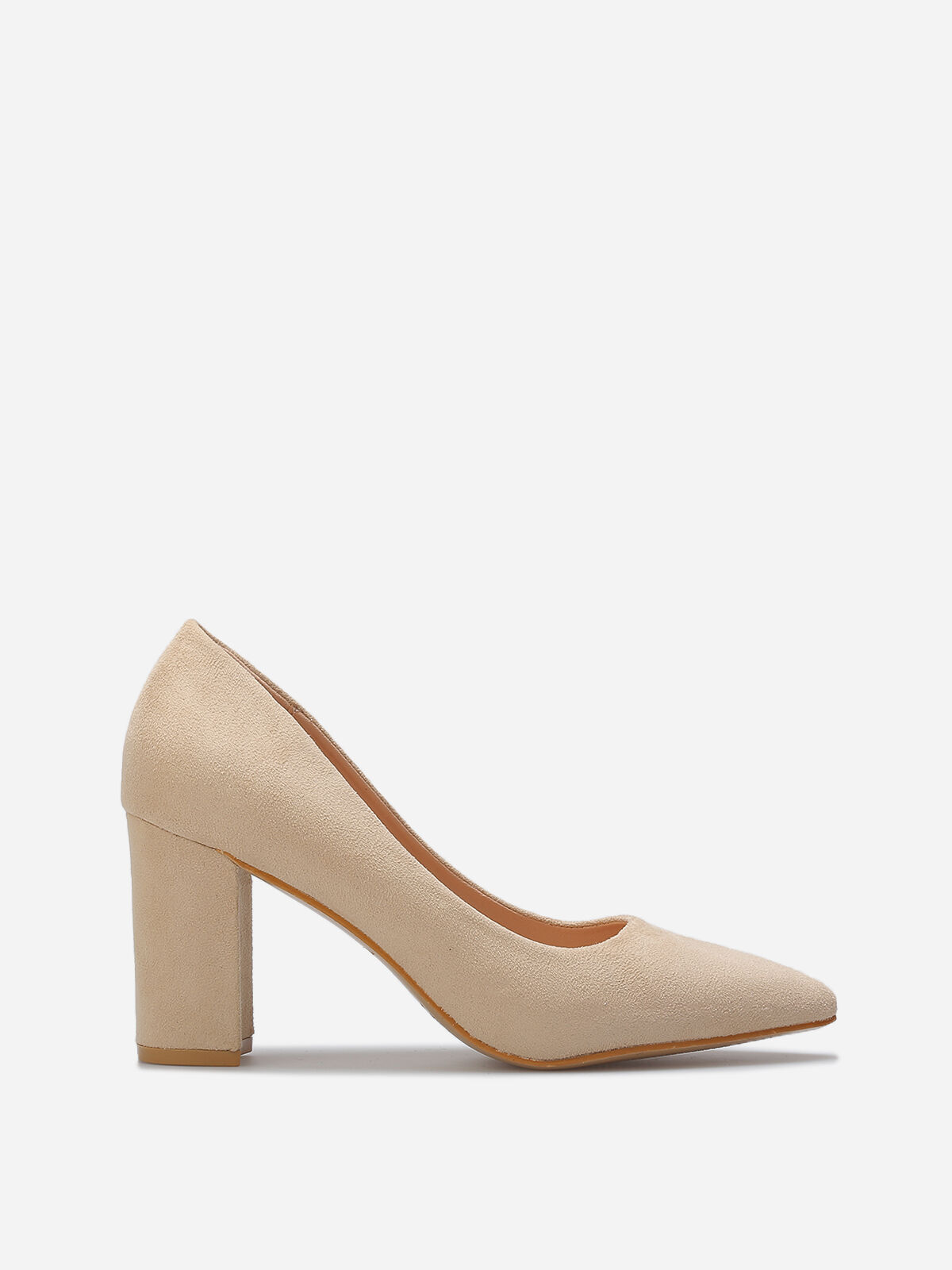 Escarpins en suédine et talon carré- Beige