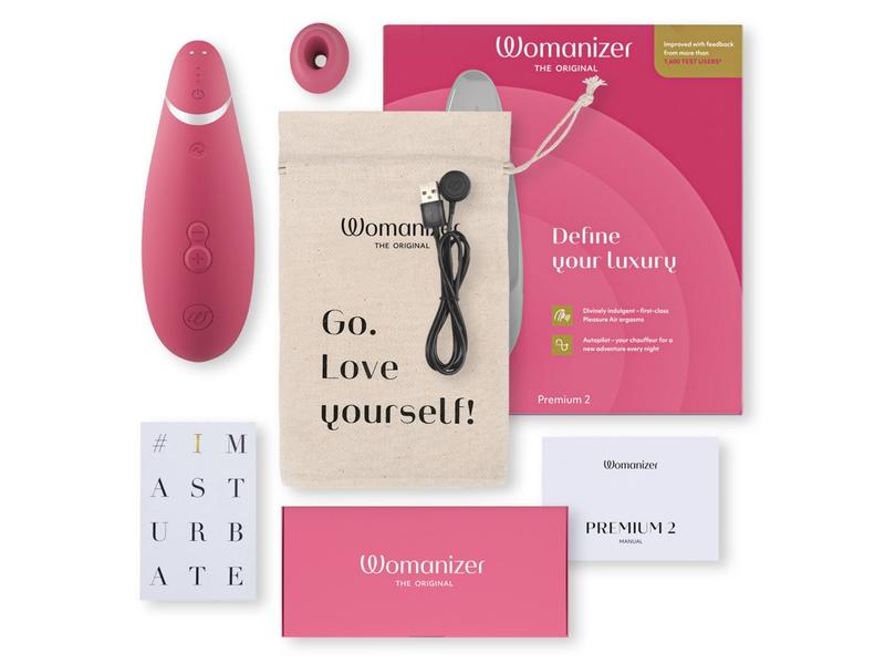 Womanizer Vibrator Premium 2 raspberry Auflegevibrator mit Pleasure Air Stimulator für genussvolle Momente
