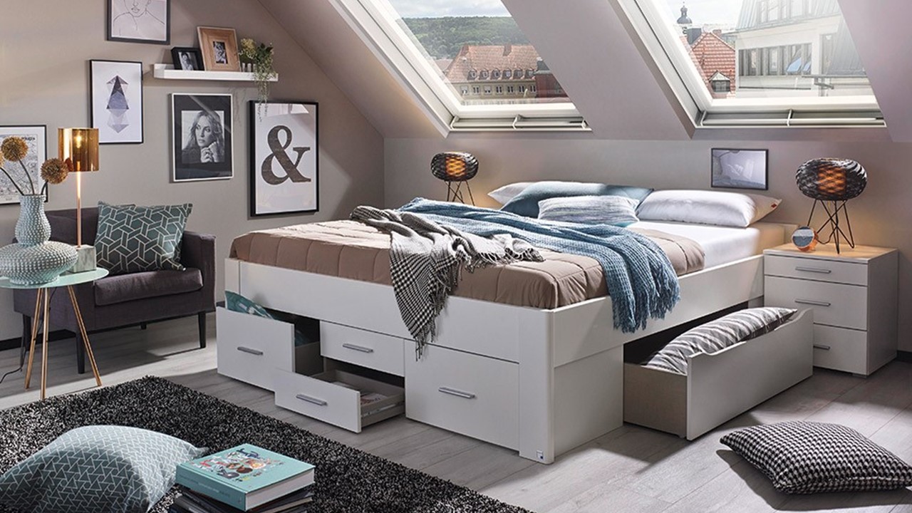 Opbergbed Butiken met 6 laden alpine wit