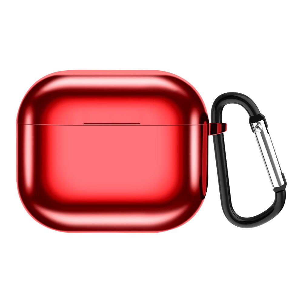 AirPods (3. Generation) Gummi Schutzhülle Abdeckung mit Karabinerhaken Metallic Look - Rot