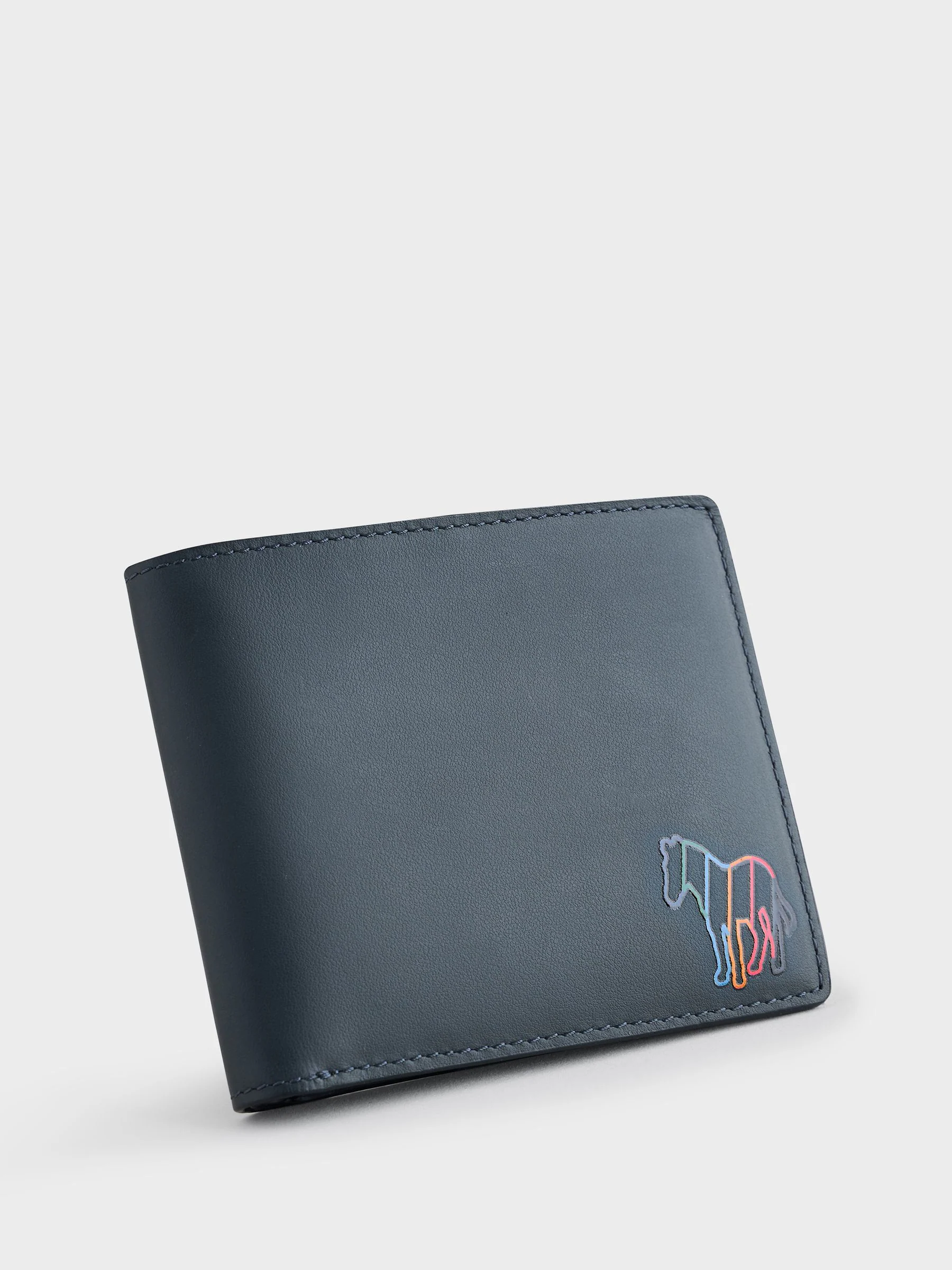 PS Paul Smith marineblauwe leren bifold-portemonnee met zebraprint en logo