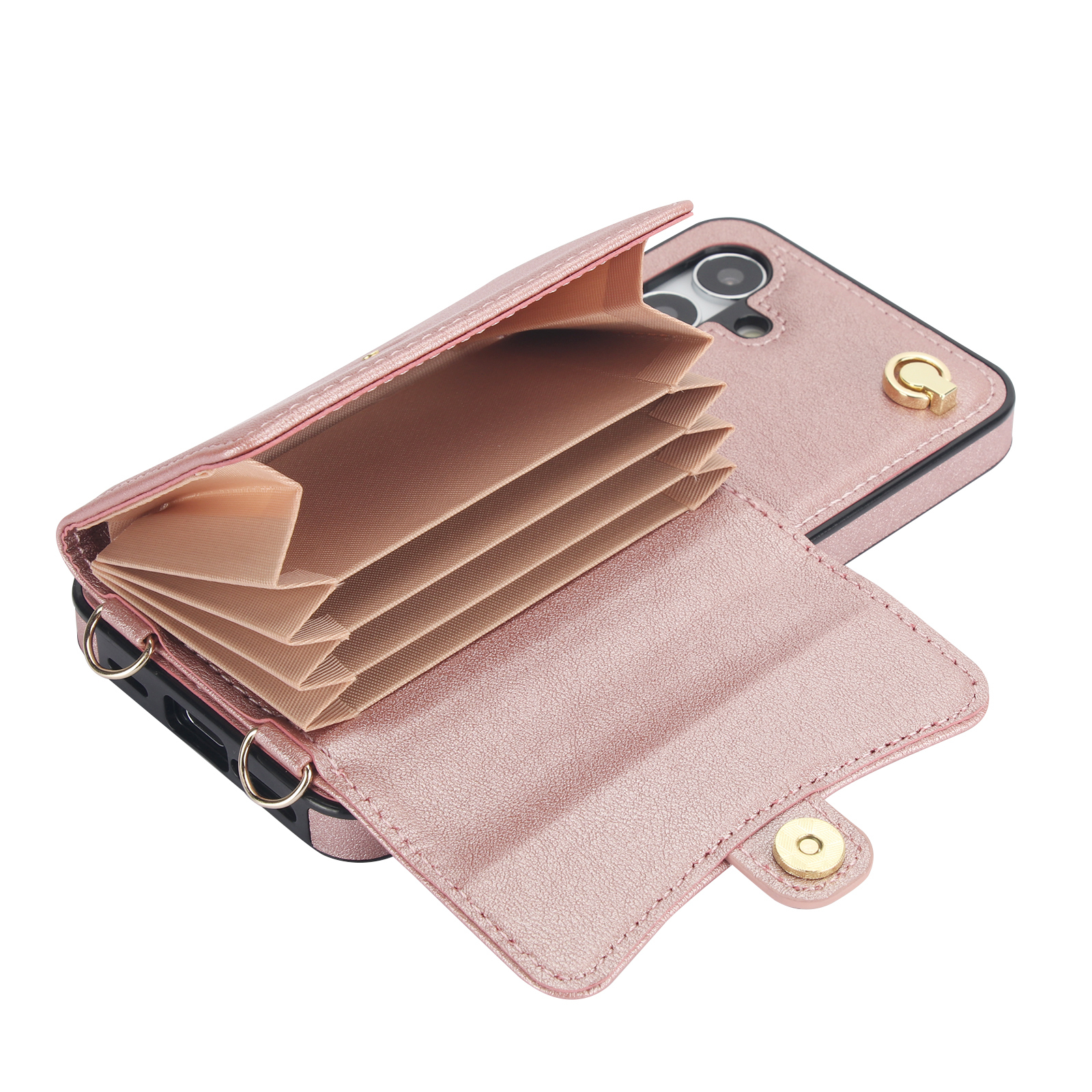 Samsung Galaxy S24 Necklace Leder Schutz Hülle mit Kartenfach   Handykette (140cm) - Roségold