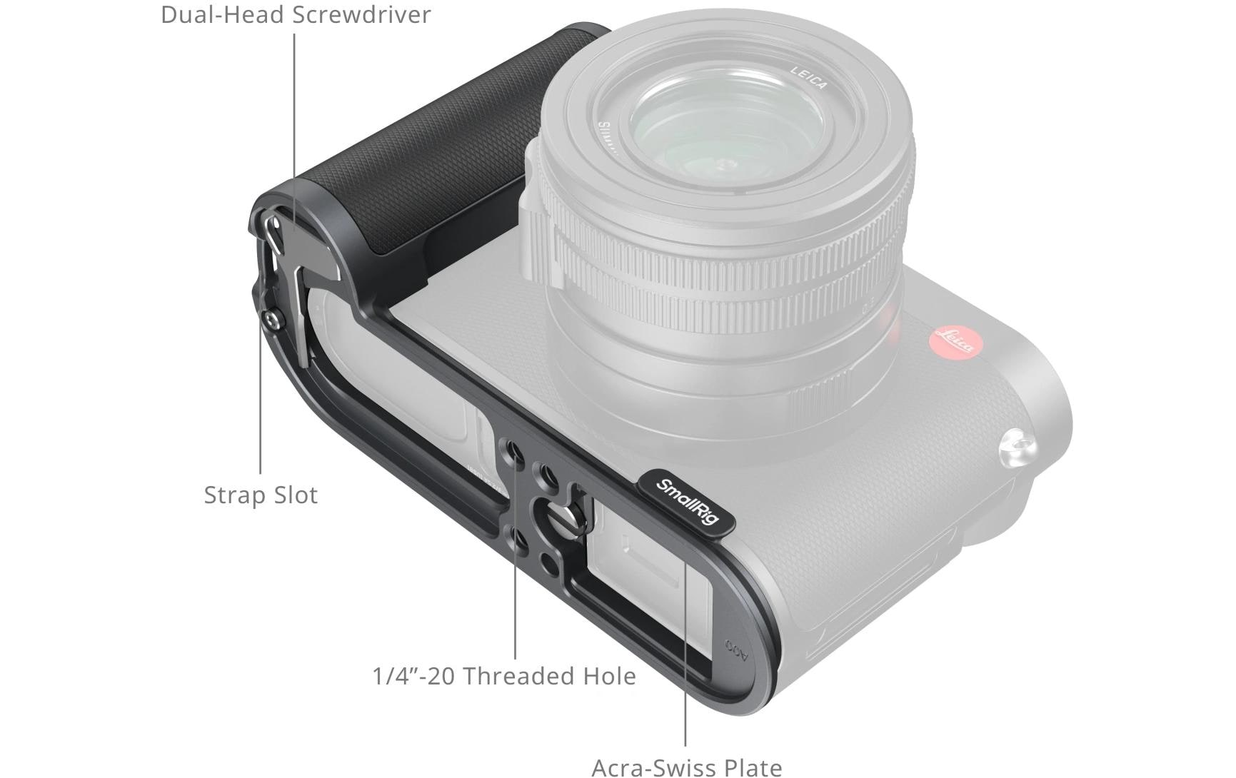 L-Winkel Montageplatte mit Griff für Leica Q3<br>Schützt die Kamera und bietet Anschlussmöglichkeiten