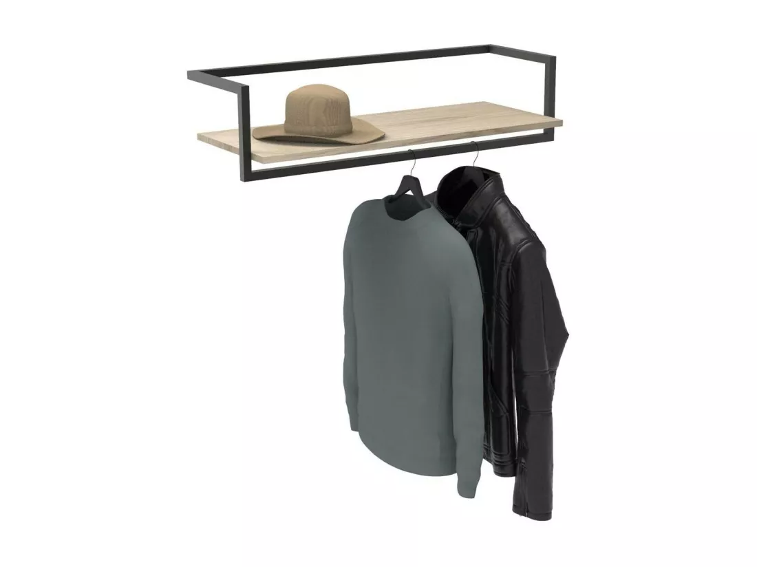 Penderie étagère murale bois et métal noir L90 cm ETAN