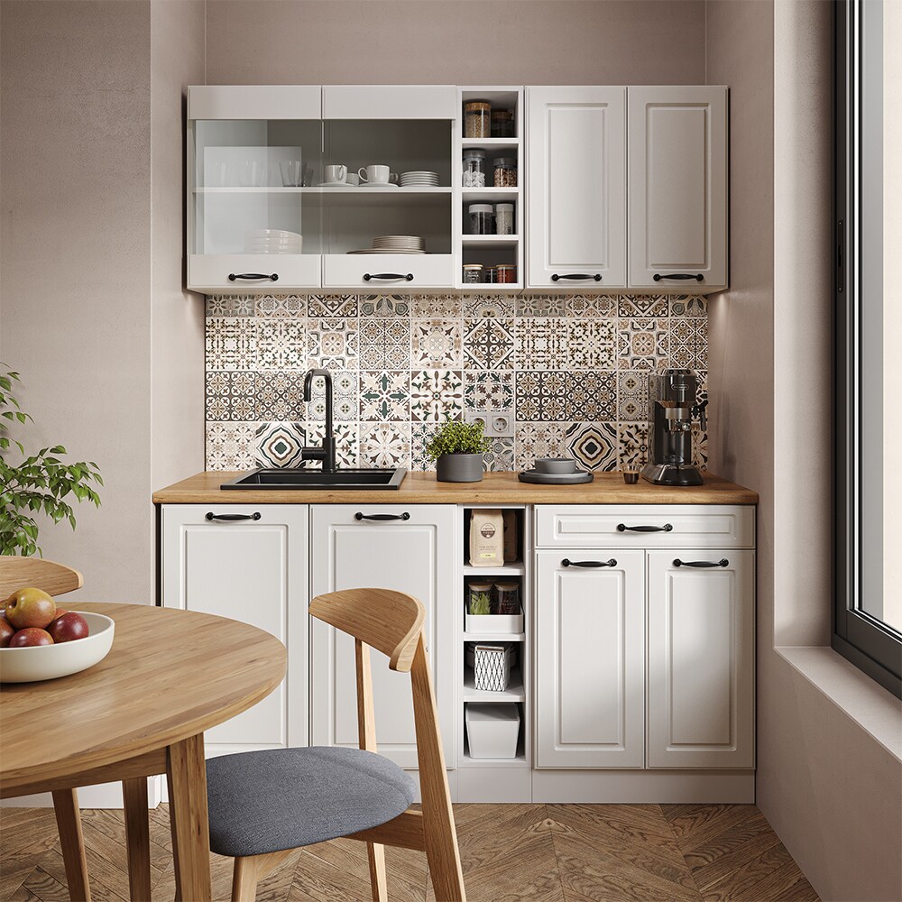 Vicco Küchenzeile Küchenblock Einbauküche R-Line Single Landhaus Weiß 160 cm
