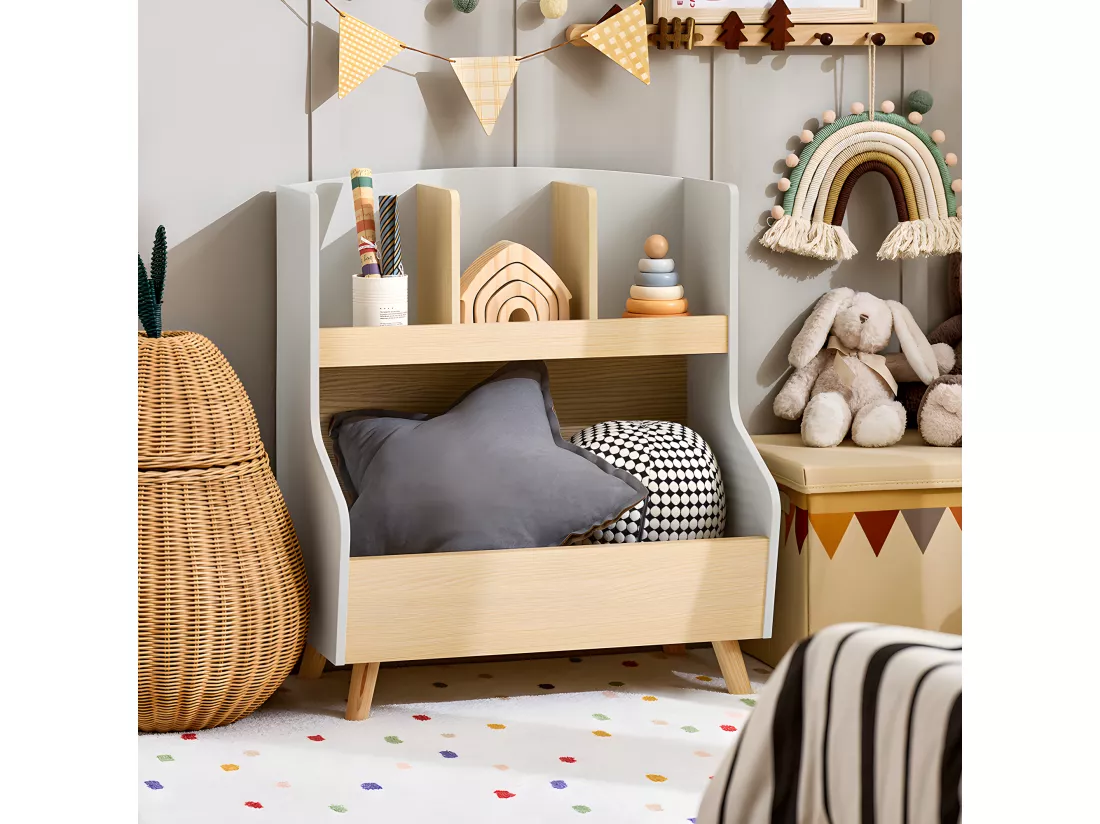 SoBuy Bibliothèque Enfant Étagère de Rangement Jouets pour Enfants Étagère à Livres pour Garçon, Fille, pour Chambre d'enfant et Salle de Jeux, 60 x 37 x 68 cm, KMB105-HG