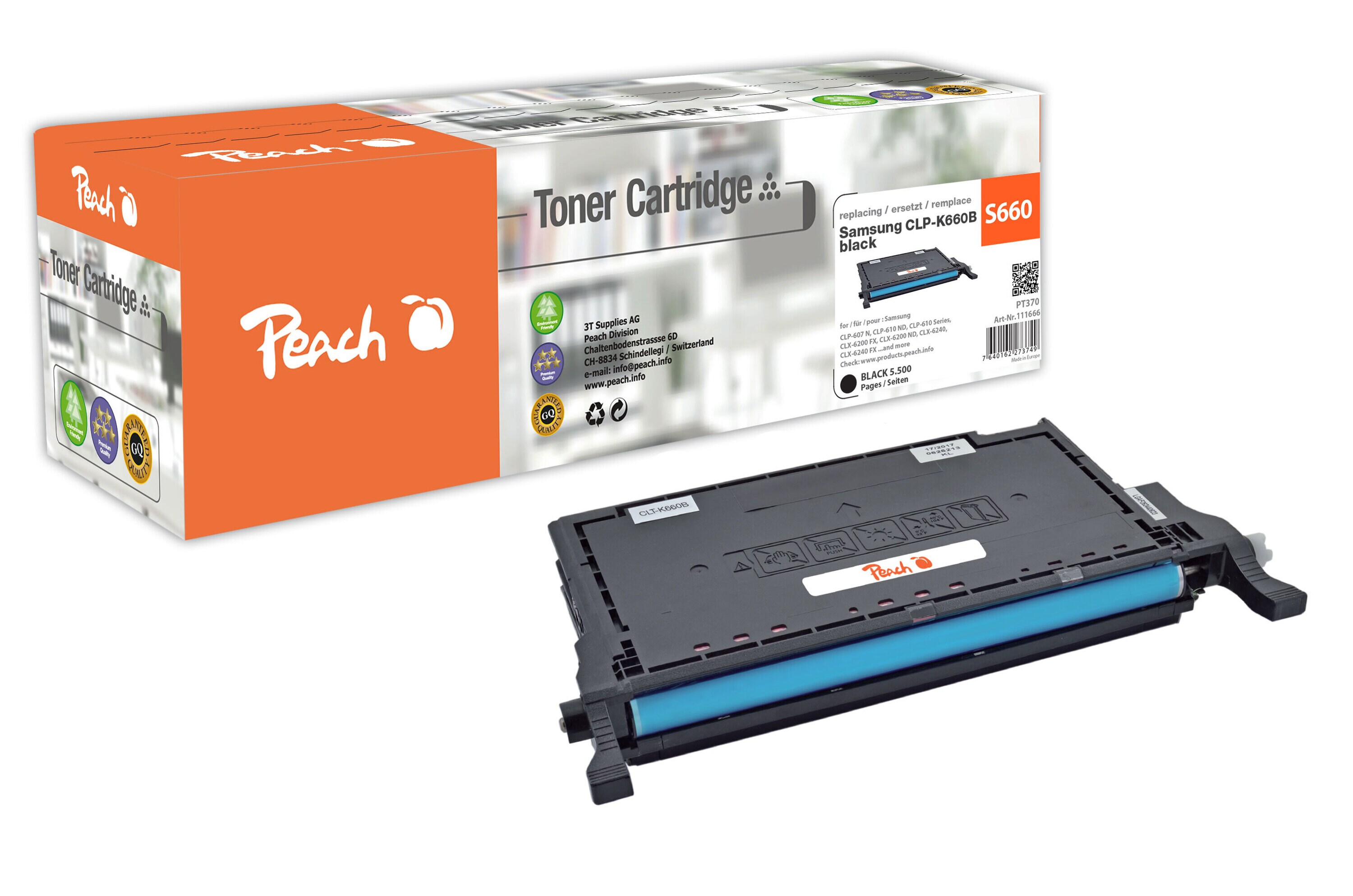 Peach S660Toner XL bk ersetzt Samsung CLP-K660B/ELS, ST906A für z.B. Samsung CLP -607 N, Samsung CLP -610 ND, Samsung CLP -610 (wiederaufbereitet)