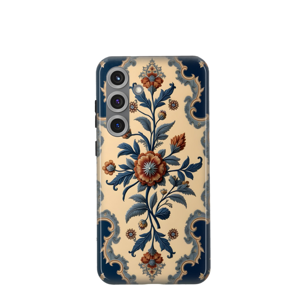 Samsung Galaxy S25 Plus Hybrid (Kunststoff / Gummi) Hülle Barocker Blütenzauber - Blau