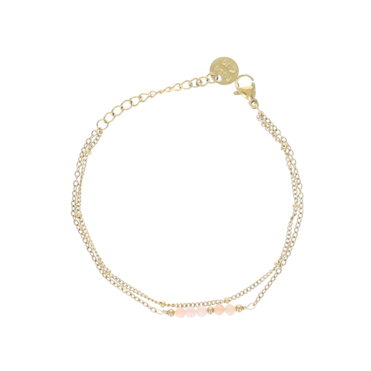 Bracelet chaîne double doré et perles quartz rose Nusa Dua