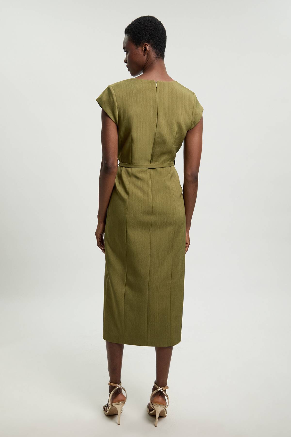 KarenMillen Robe Crayon Ajustée À Encolure Carrée Avec Ceinture En Mélange De Viscose